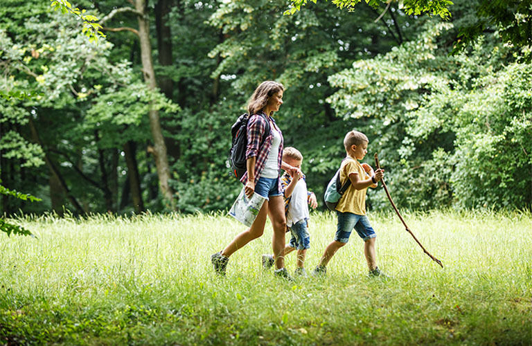 Young family hiking